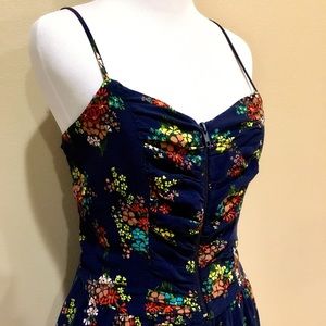 Floral Zip Front Smocked Corset Fit Flare Dress